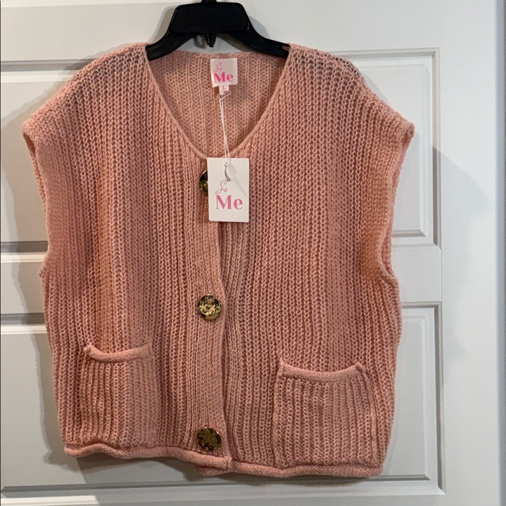 So Me Solid Color Knit Sweater Vest with Big Metal Buttons in pink Large NWT - Picture 3 of 7